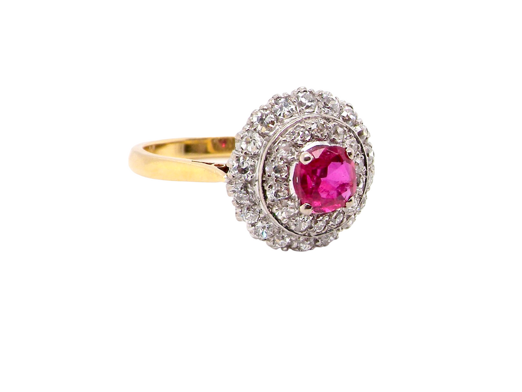 gold ruby and diamond cluster ring