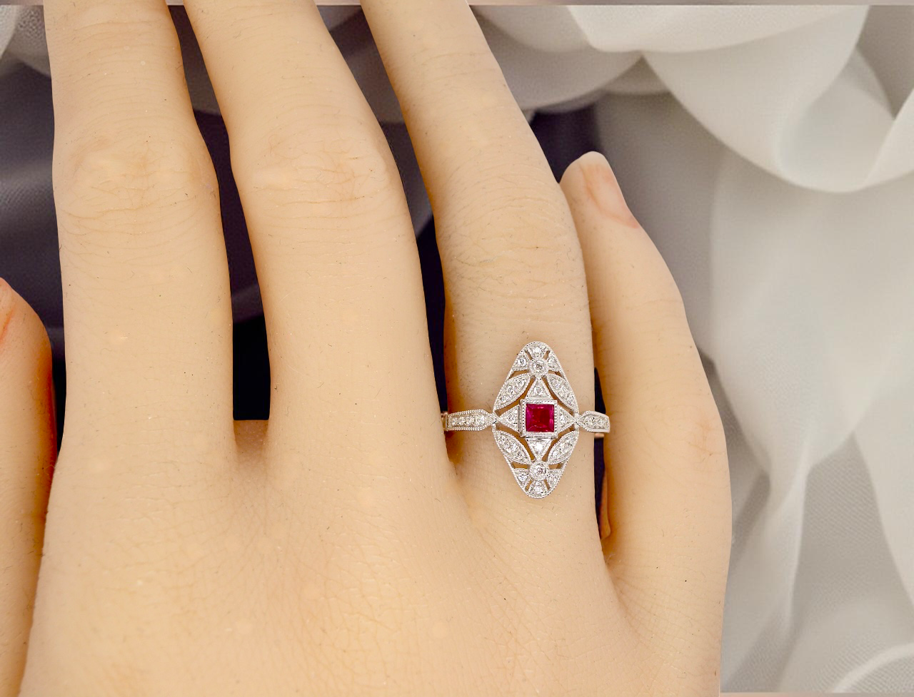 An Art Deco style Ruby and Diamond ring