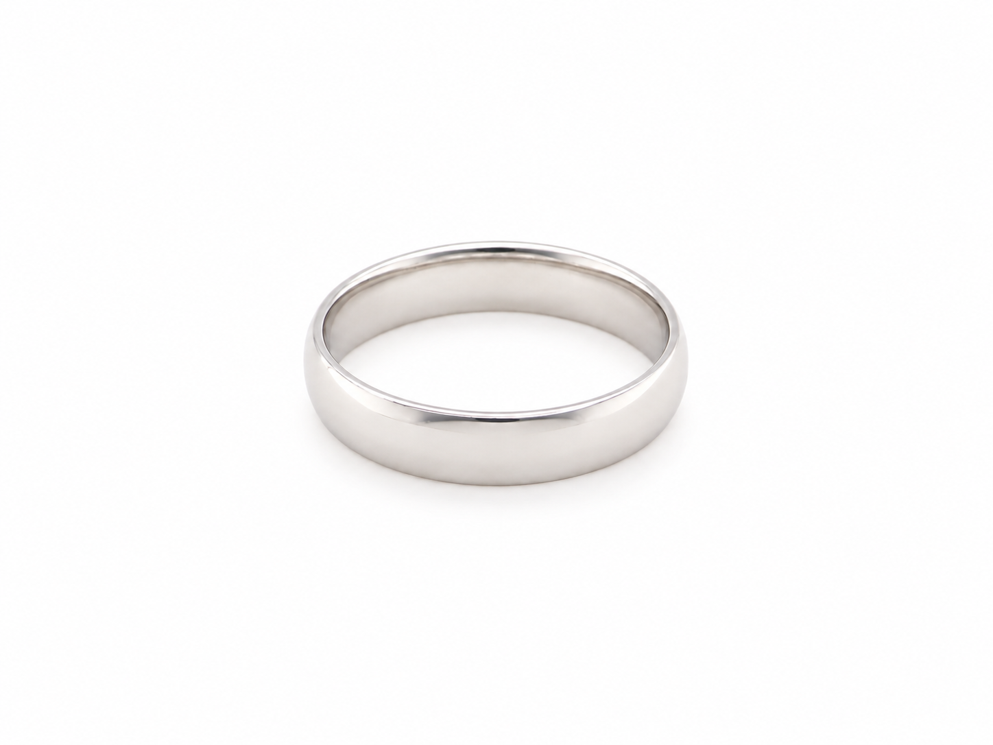 A classic flat-band wedding ring in polished metal, shown on a clean white background.