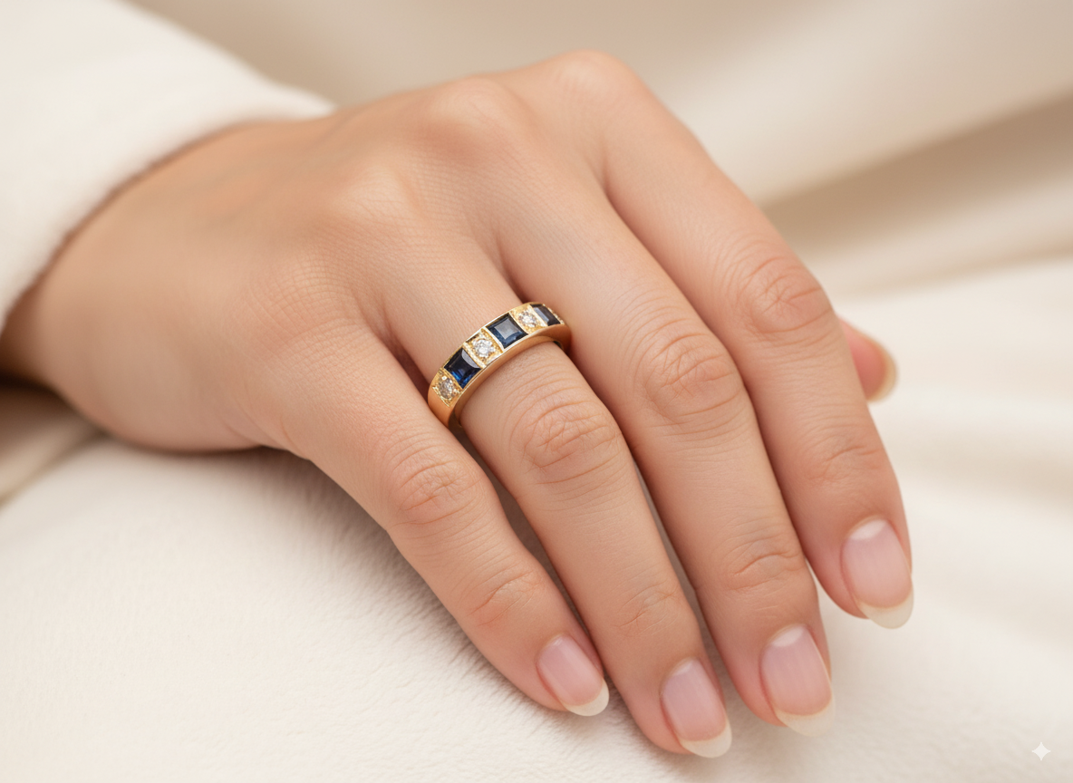 A Sapphire and Diamond half eternity ring