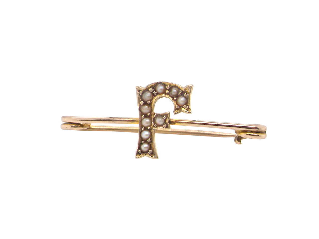 F initial brooch