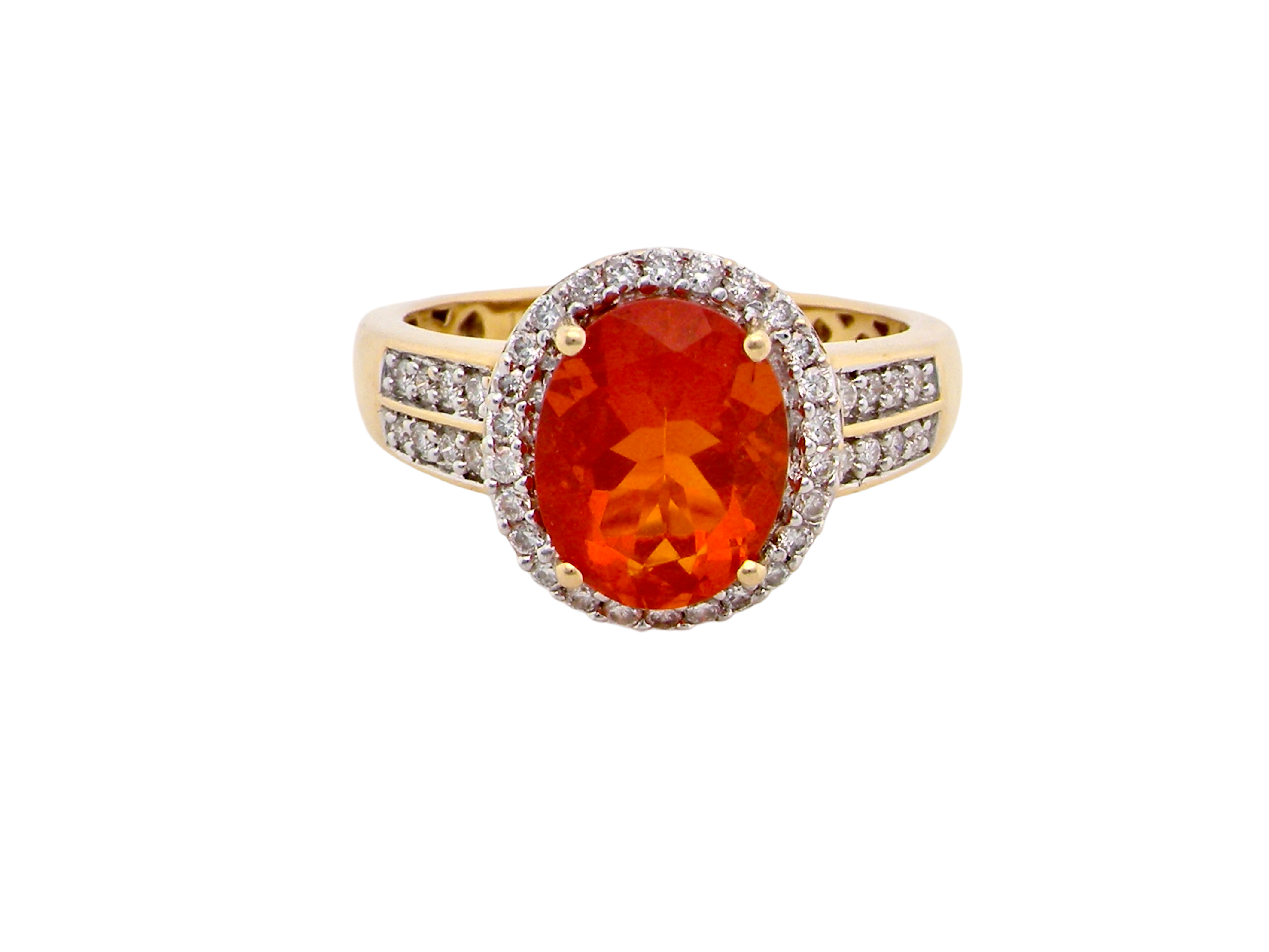 Fire Opal and Diamond Cluster Ring