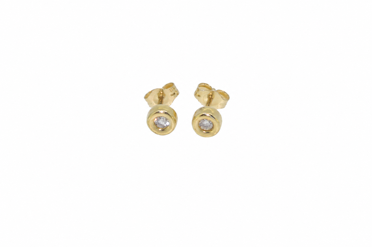 Front on view of bezel set diamond earrings
