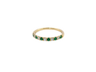 This ring is set with six bright green emeralds, each 2mm, (est 0.25 carats) and five 2mm brilliant cut white diamonds.