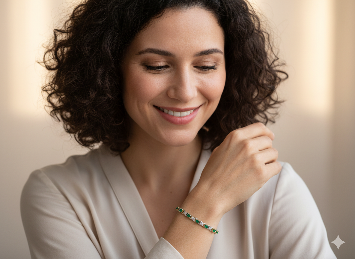A white gold Emerald and Diamond bracelet