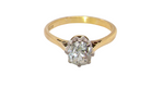 above A beautiful vintage diamond solitaire ring featuring an old brilliant cut white diamond measuring approximately 6mm, estimated at 0.75 carats. The diamond displays attractive sparkle with an assessed colour of I–J and clarity of SI.