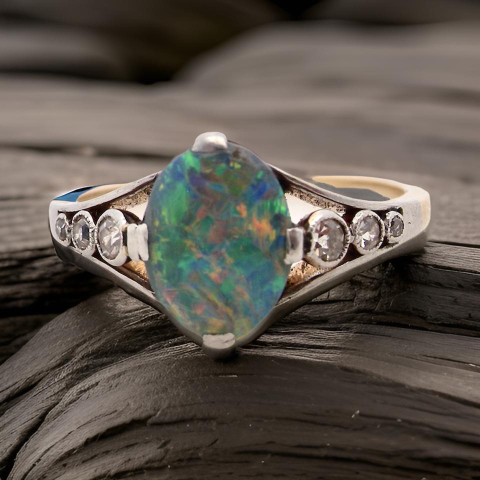 black opal and diamond ring
