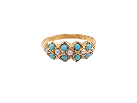 An antique Turquoise and Pearl dress ring