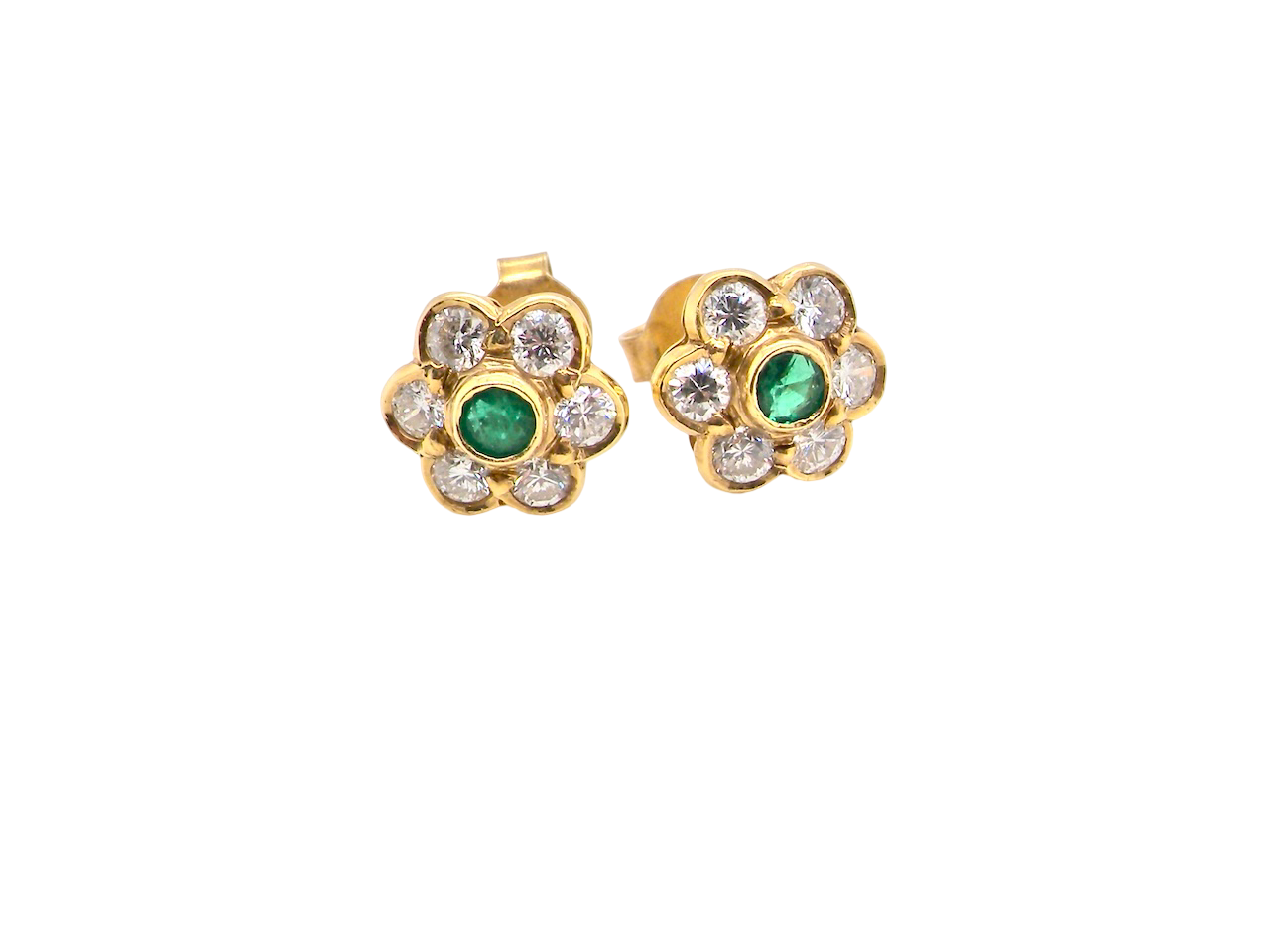  classic cluster earrings, each featuring a&nbsp;round emerald 