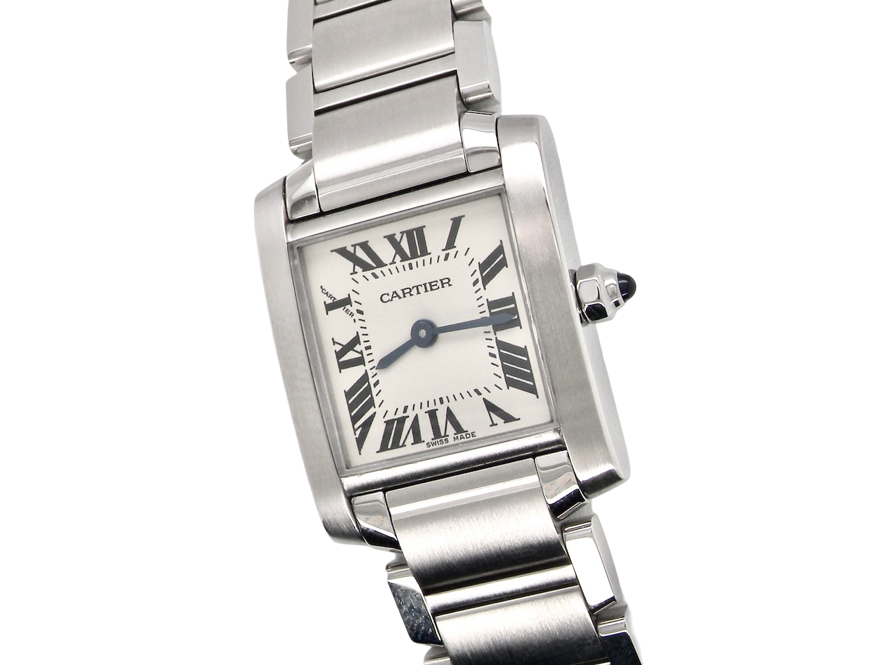 Silver Cartier watch on a white background