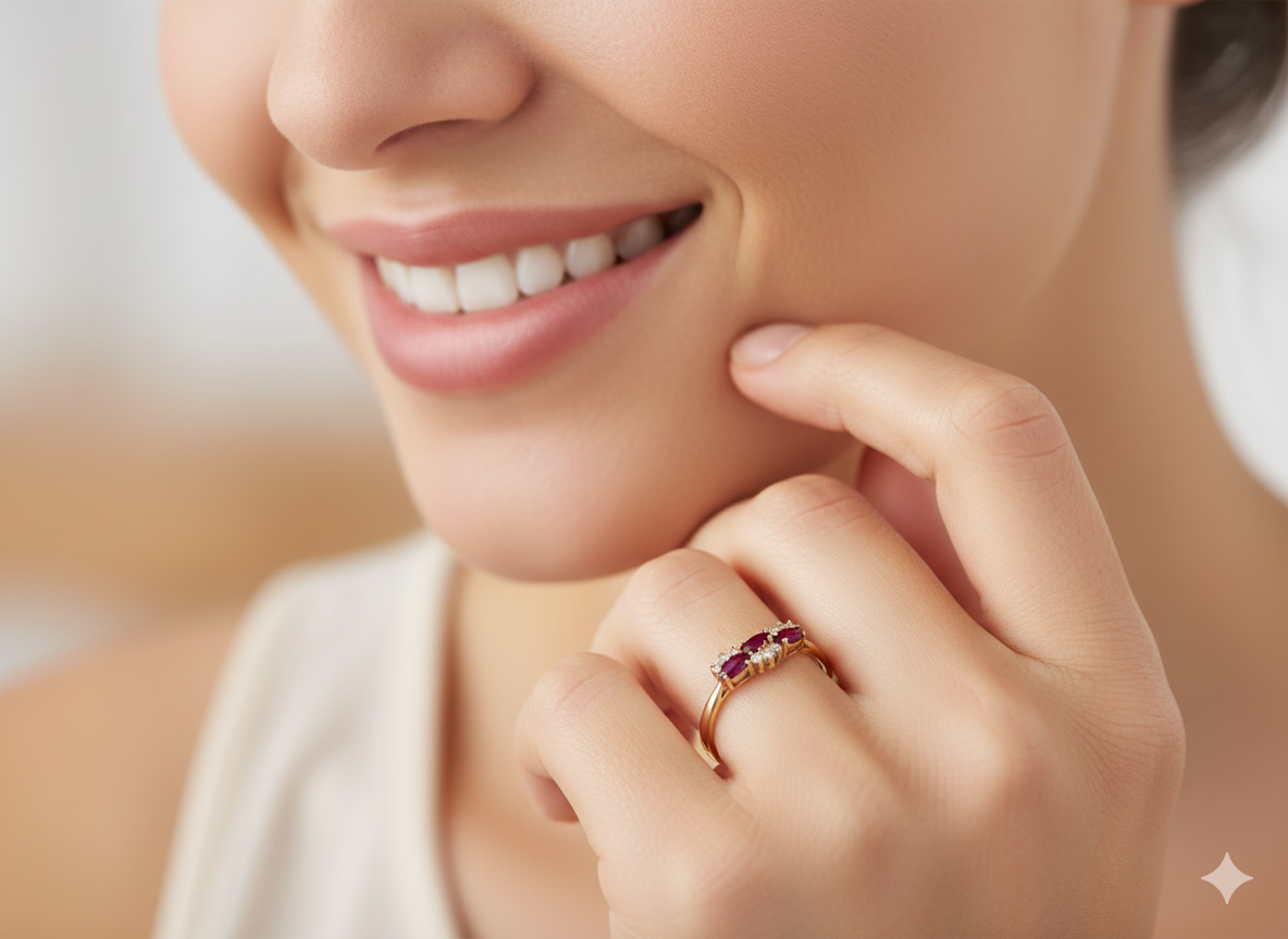 diamond ring with marquise-cut rubies (5×3 mm each). model