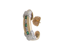 Earring half hoop style. The centre a channel set vertical row of emeralds and diamonds, 