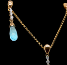 earring set. The pendant has a pear shaped facet cut blue topaz 10x5mm. Above this three brilliant cut white cubic zirconia stones ,length 20mm.
