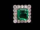 An exceptional pair of cluster earrings. Each of these beautiful earrings is set with a stunning square cut emerald, measures 7x7mm (est carat size 1.8 carats) excellent colour and clarity with just a few inclusions.
