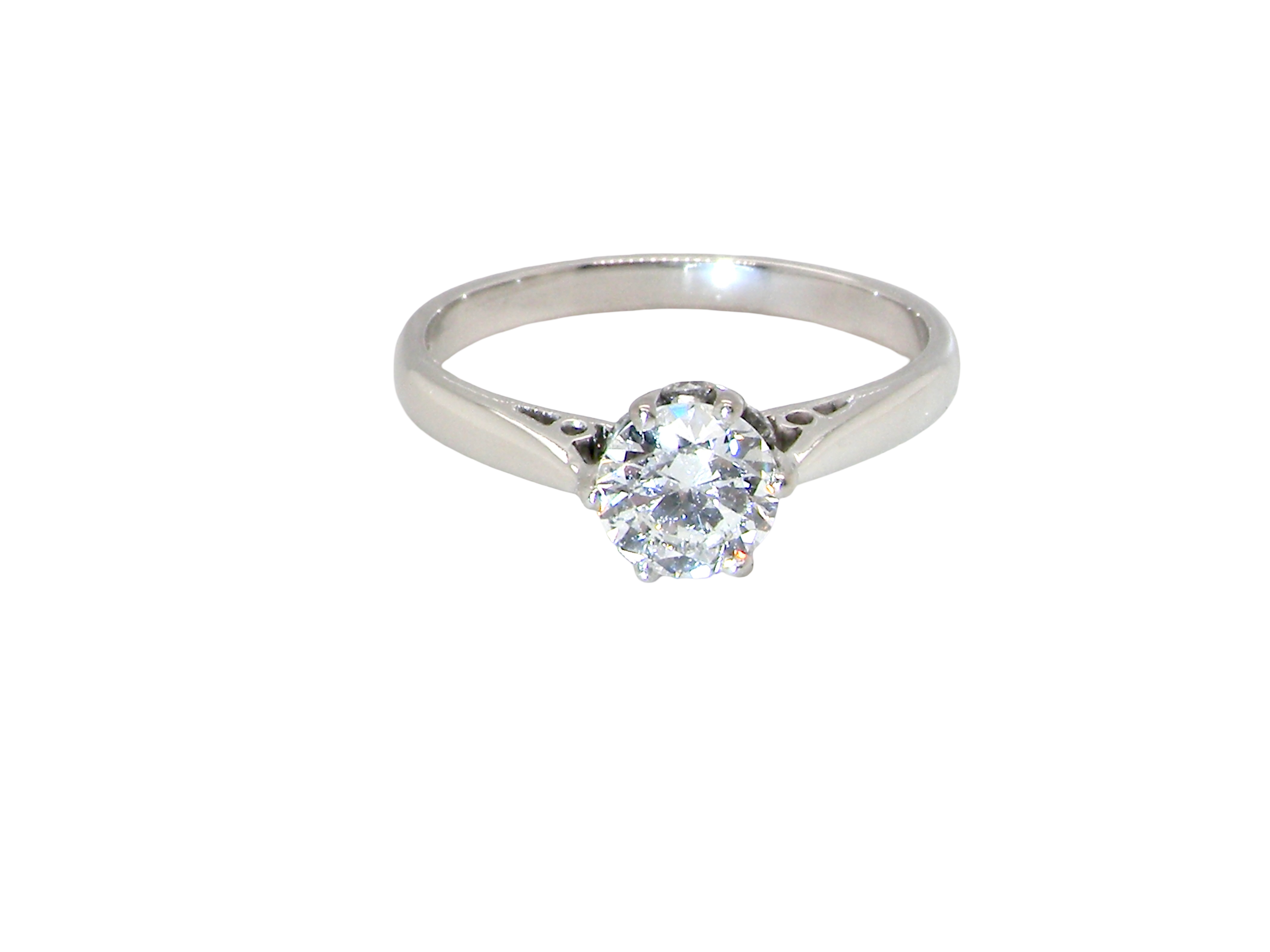fine solitaire ring featuring a single white diamond, measuring approximately 6mm (estimated 0.75 carats).