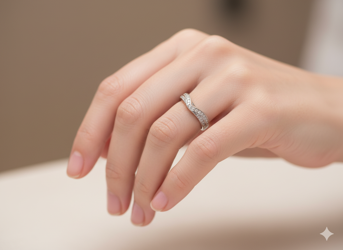 A Wishbone Diamond Half Hoop Ring – 18ct White Gold