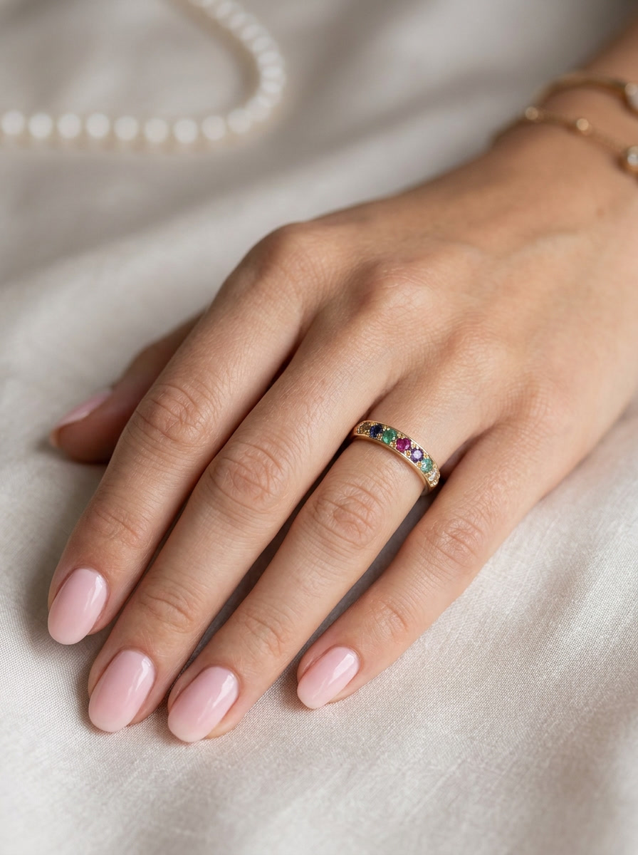 hand A 9 carat gold acrostic dress ring, set with various gemstones the initials of each spelling the word DEAREST.