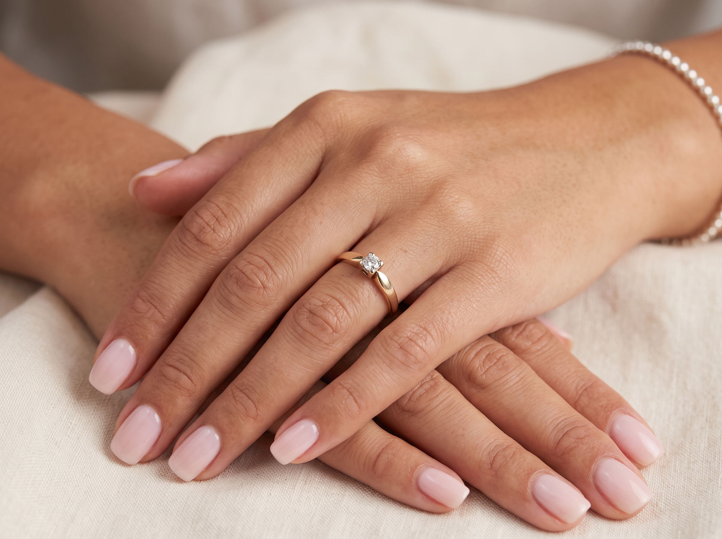 hand A 9 carat gold solitaire ring. Features a single white diamond 3.4mm (est 0.15 carats)
