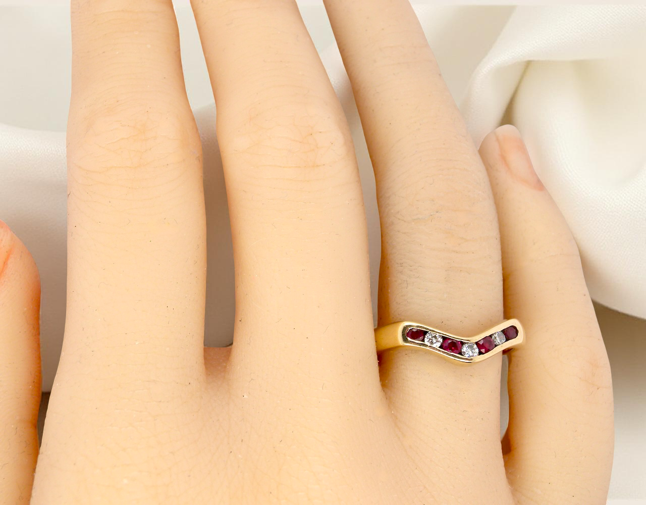 A Ruby and Diamond wishbone ring