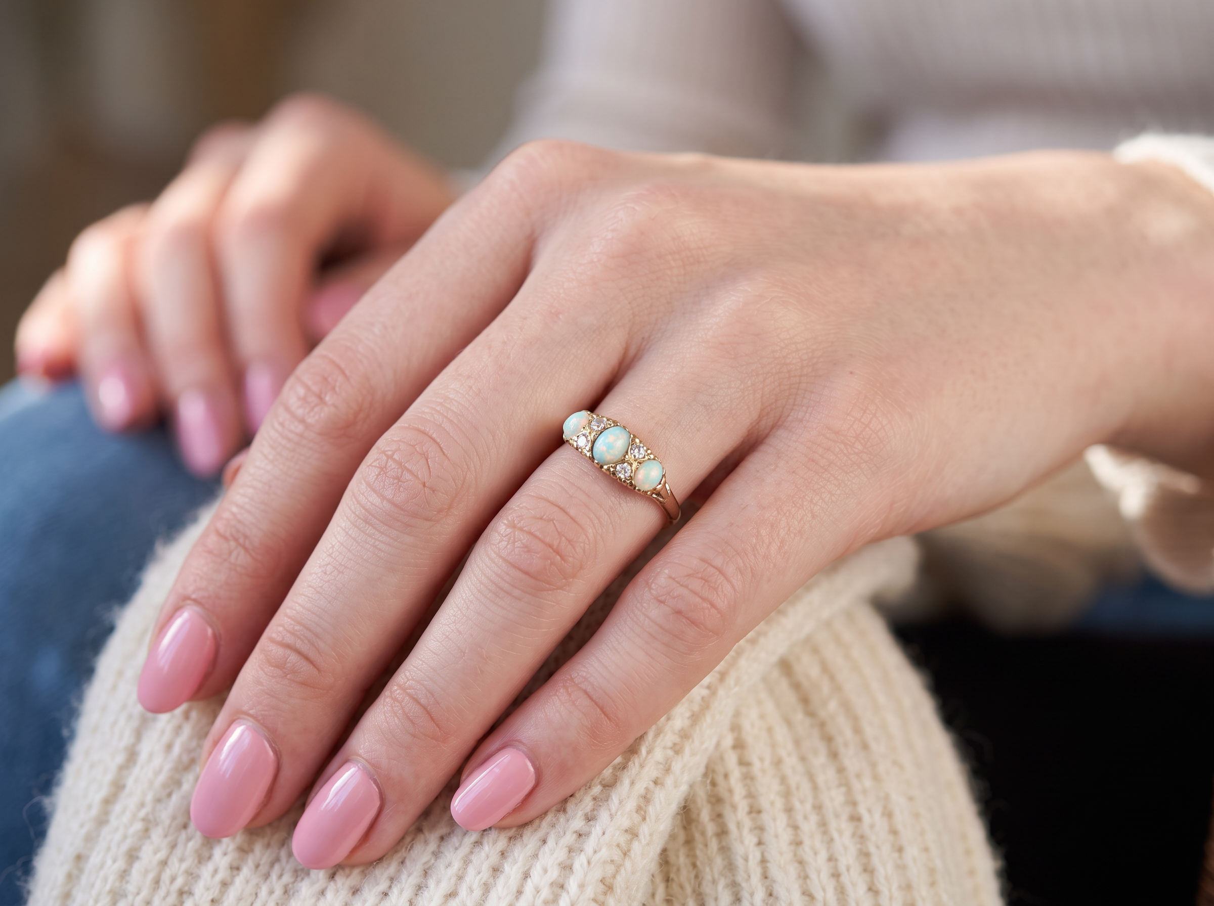 hand A Victorian style opal and diamond ring