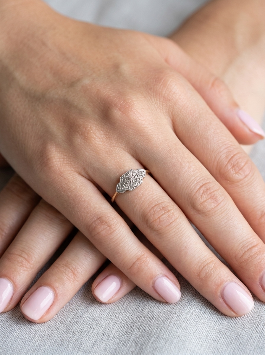 hand A pretty early 20th century Diamond ring, in its original box that makes this ring that little bit -extra special.