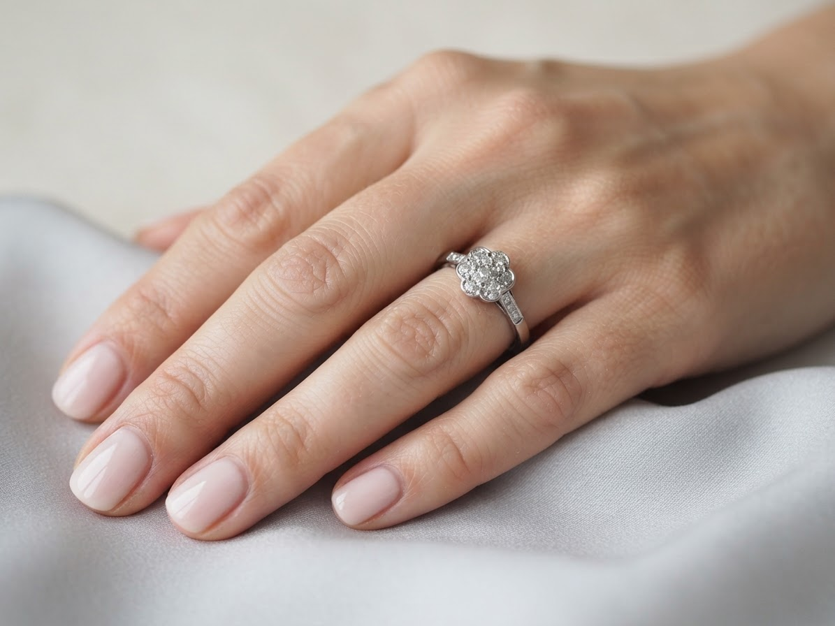 hand A vintage cluster ring, the head set with seven small single cut white diamonds, each 1.7mm (est 0.15 carats)