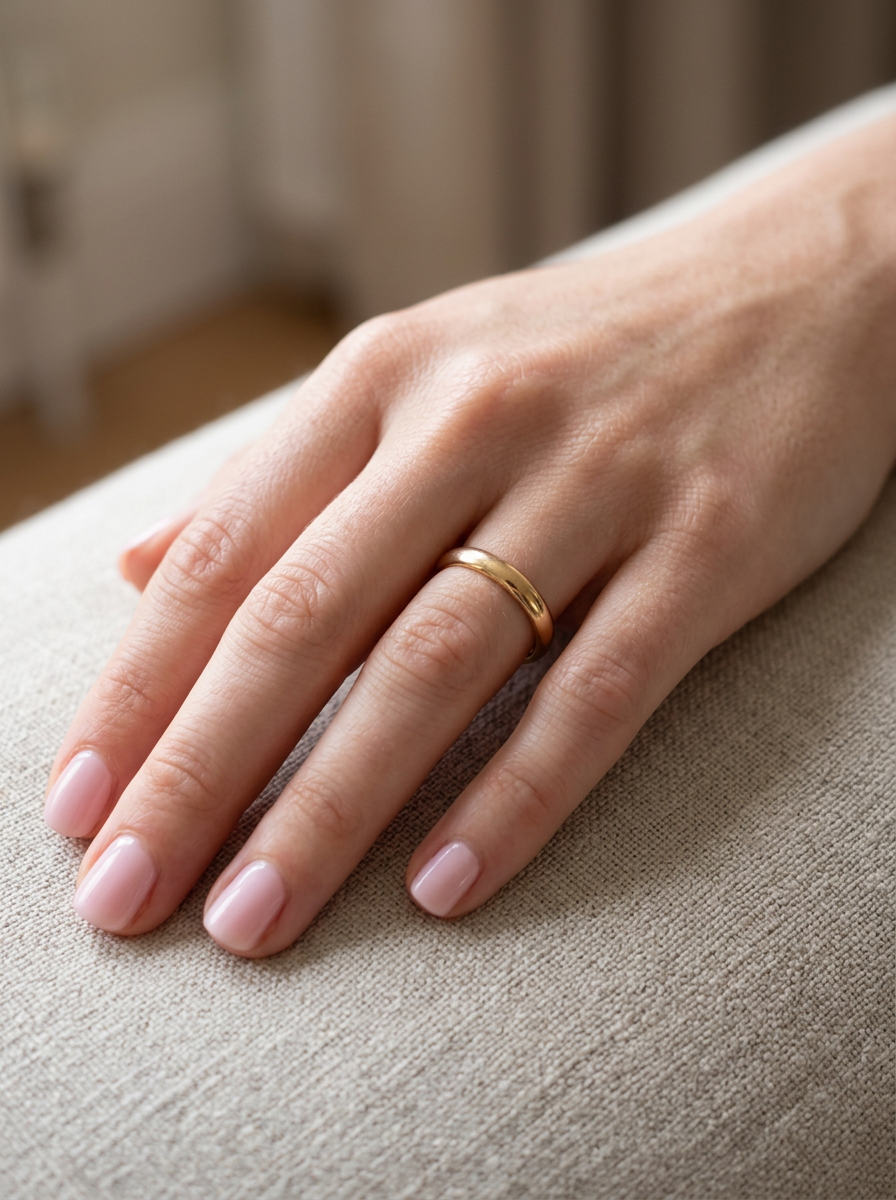 hand A vintage wedding ring, hallmarked London 1949. 22 carat gold, width 3.5mm.

Weight 6.5 grams.&nbsp;