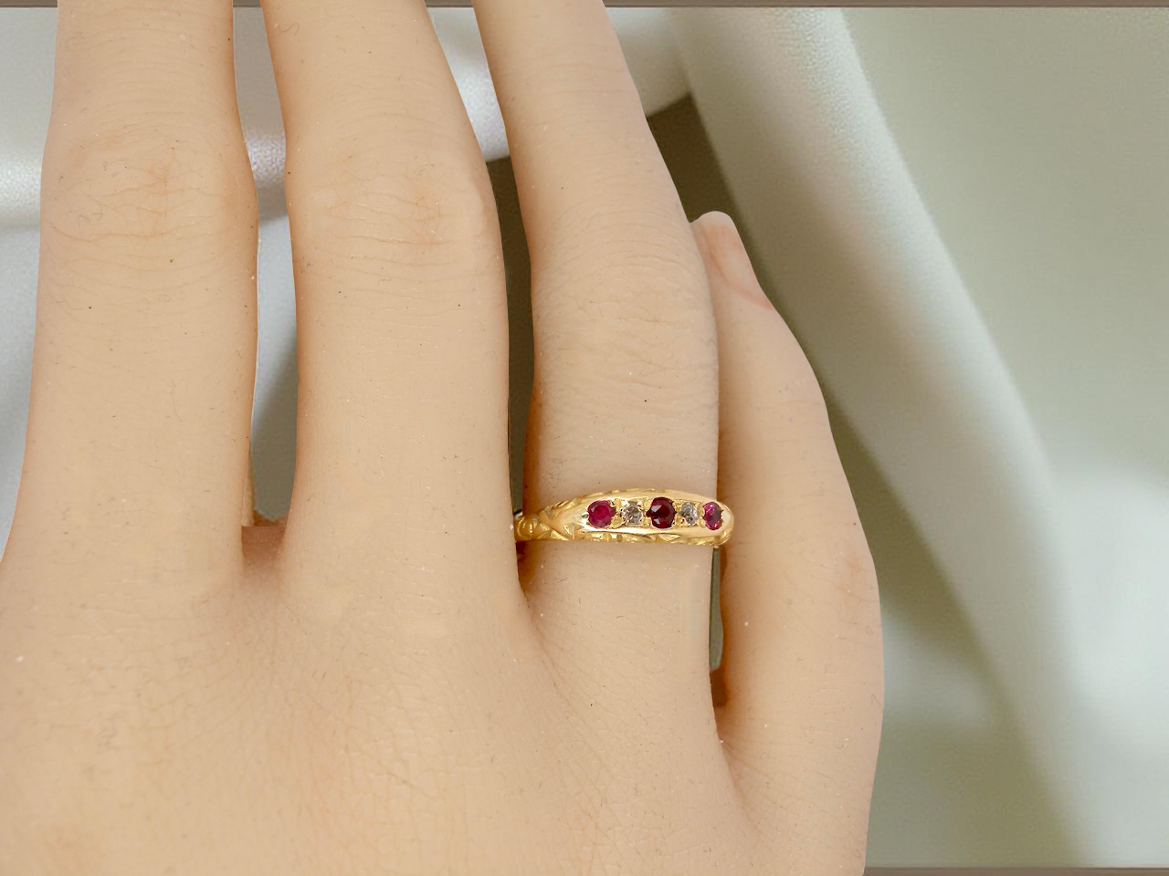 Antique 18ct Gold Ruby &amp; Diamond Boat Ring, Early 20th Century