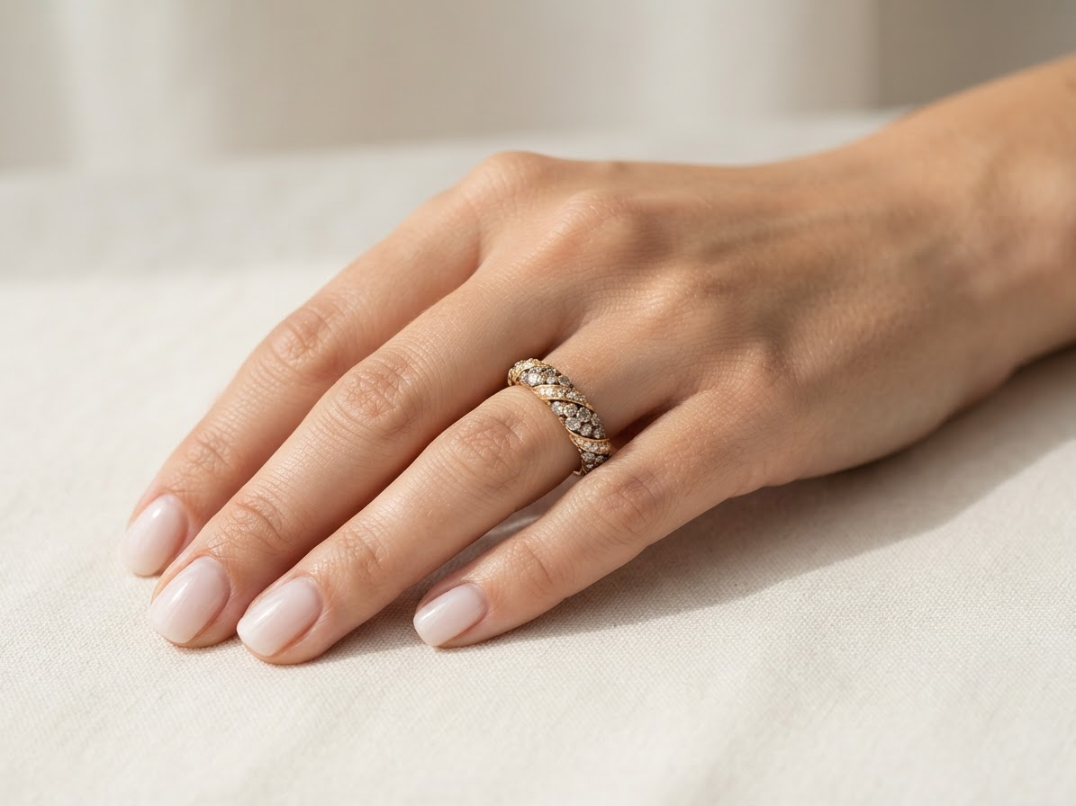 Hand From the Le Vian Collection a delightful 14 carat rose gold half hoop ring.&nbsp;
