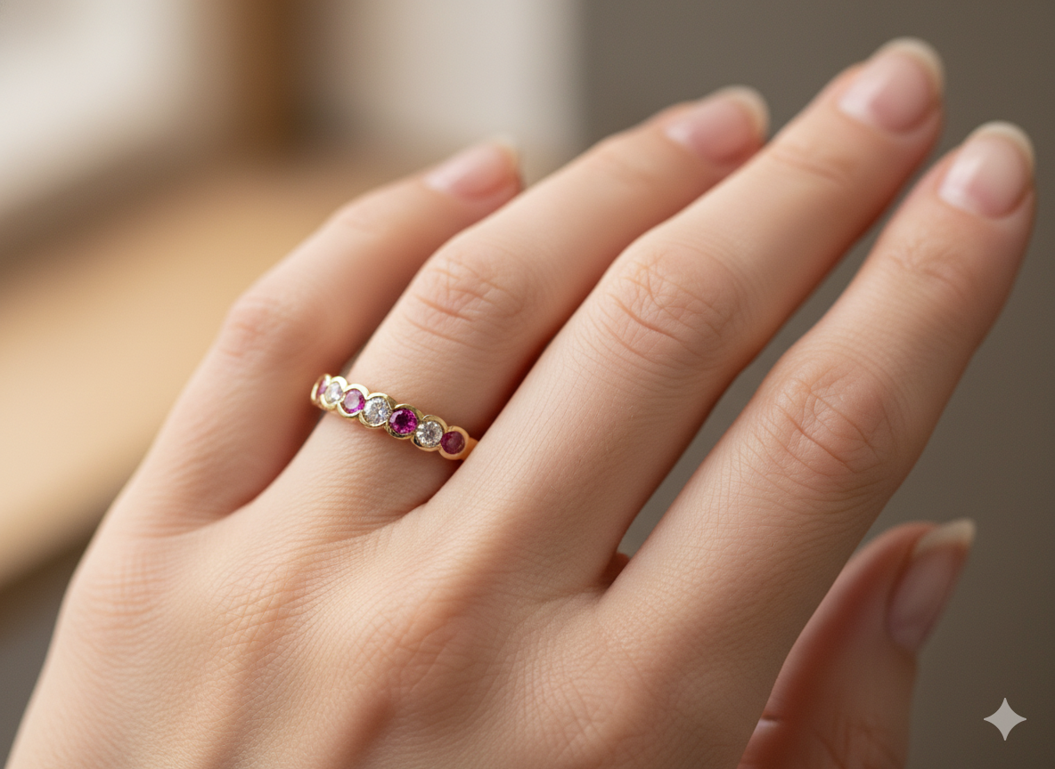 hand half-hoop eternity ring crafted in 18ct yellow gold