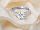  iconic solitaire ring. Features a brilliant cut white diamond. 