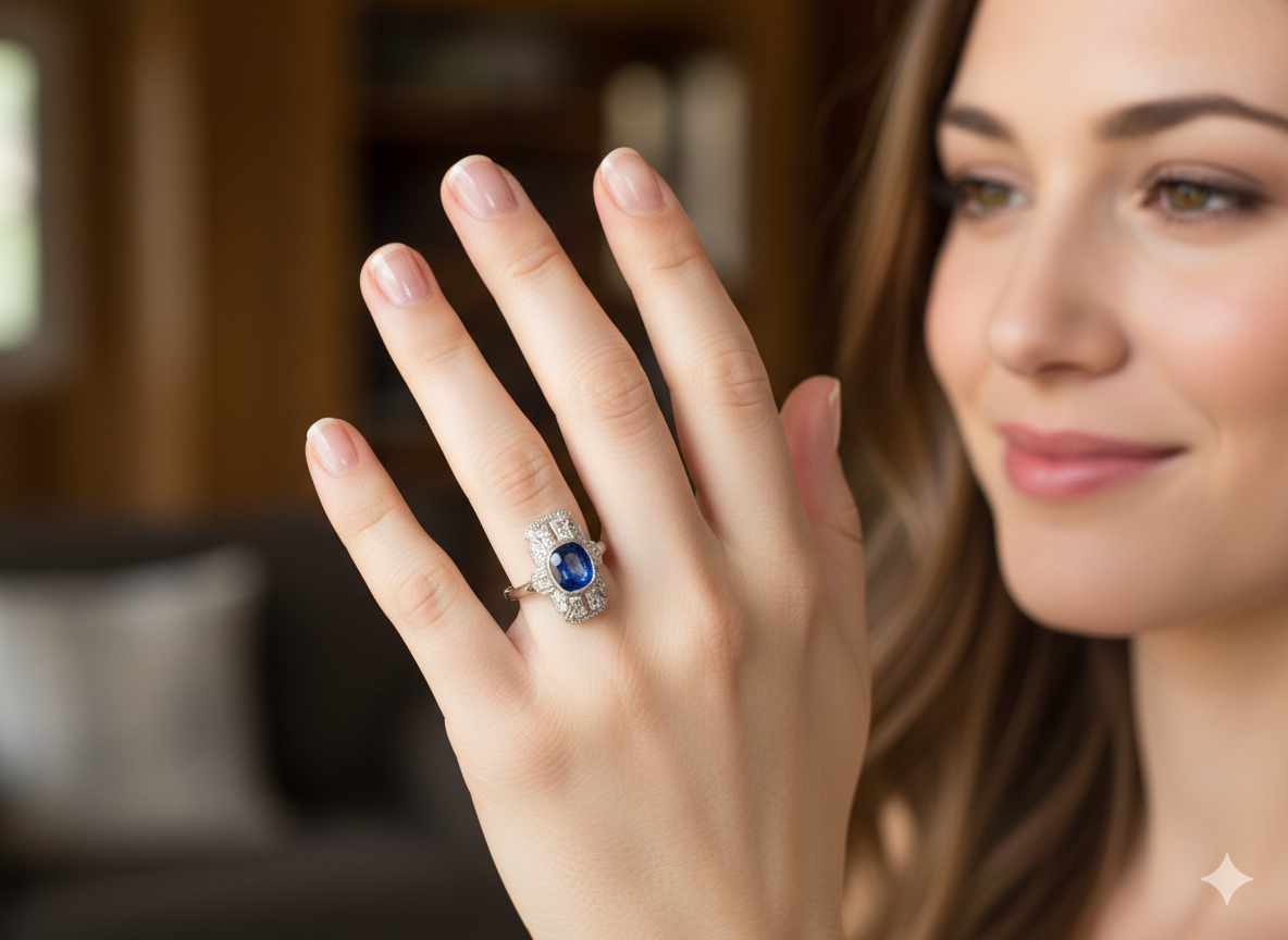 A Gorgeous Art Deco Sapphire and Diamond Plaque Ring