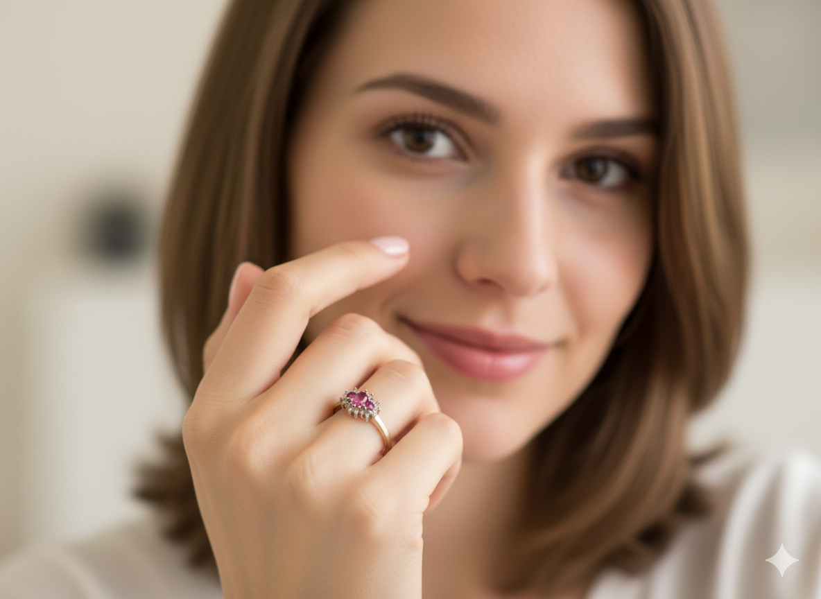 A Lovely 9 carat&nbsp; Gold Ruby and Diamond Cluster Ring&nbsp;