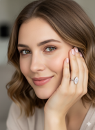 A Stunning Marquise Cluster Diamond Ring – 18 carat White Gold (1950s–1960s Vintage) on a model