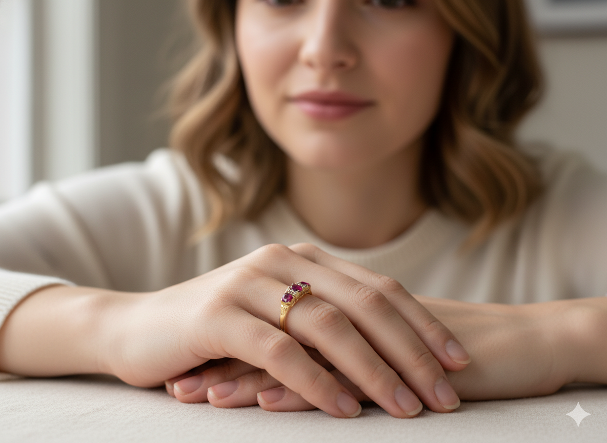 A Victorian Style 18 carat Gold Ruby &amp; Diamond Boat Ring (London 1978)