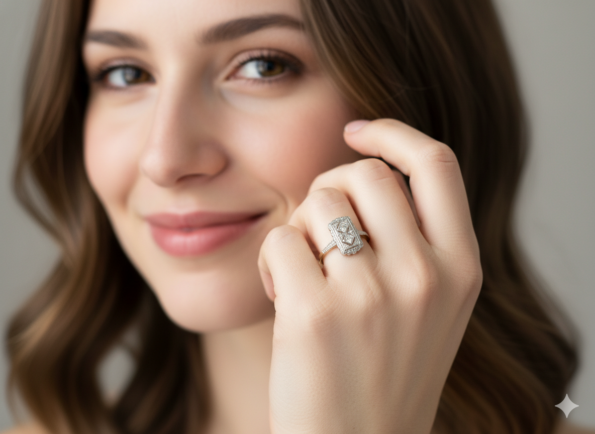 model A beautiful Edwardian era plaque-style diamond cluster ring