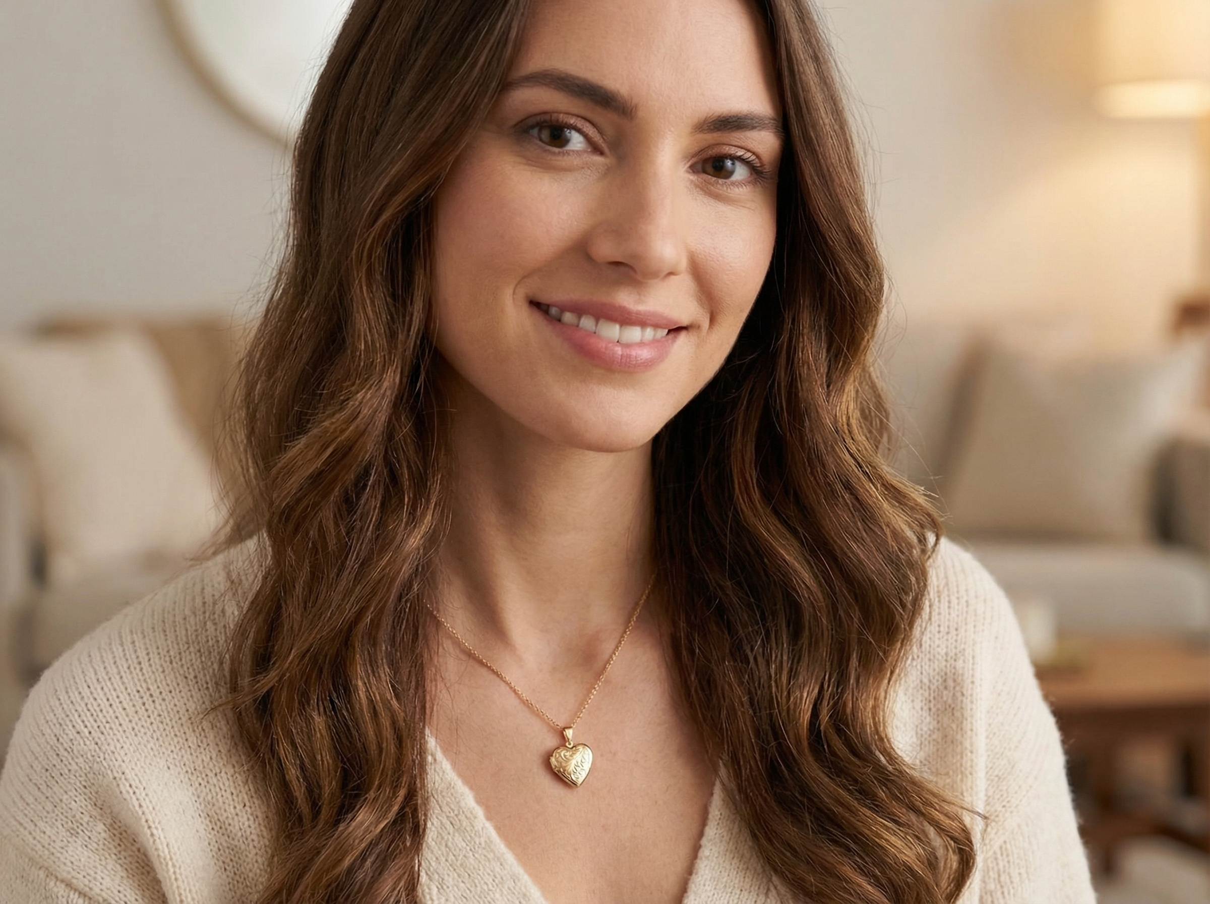 model A charming heart-shaped locket, beautifully detailed with delicate scrolled engraving to the front. 