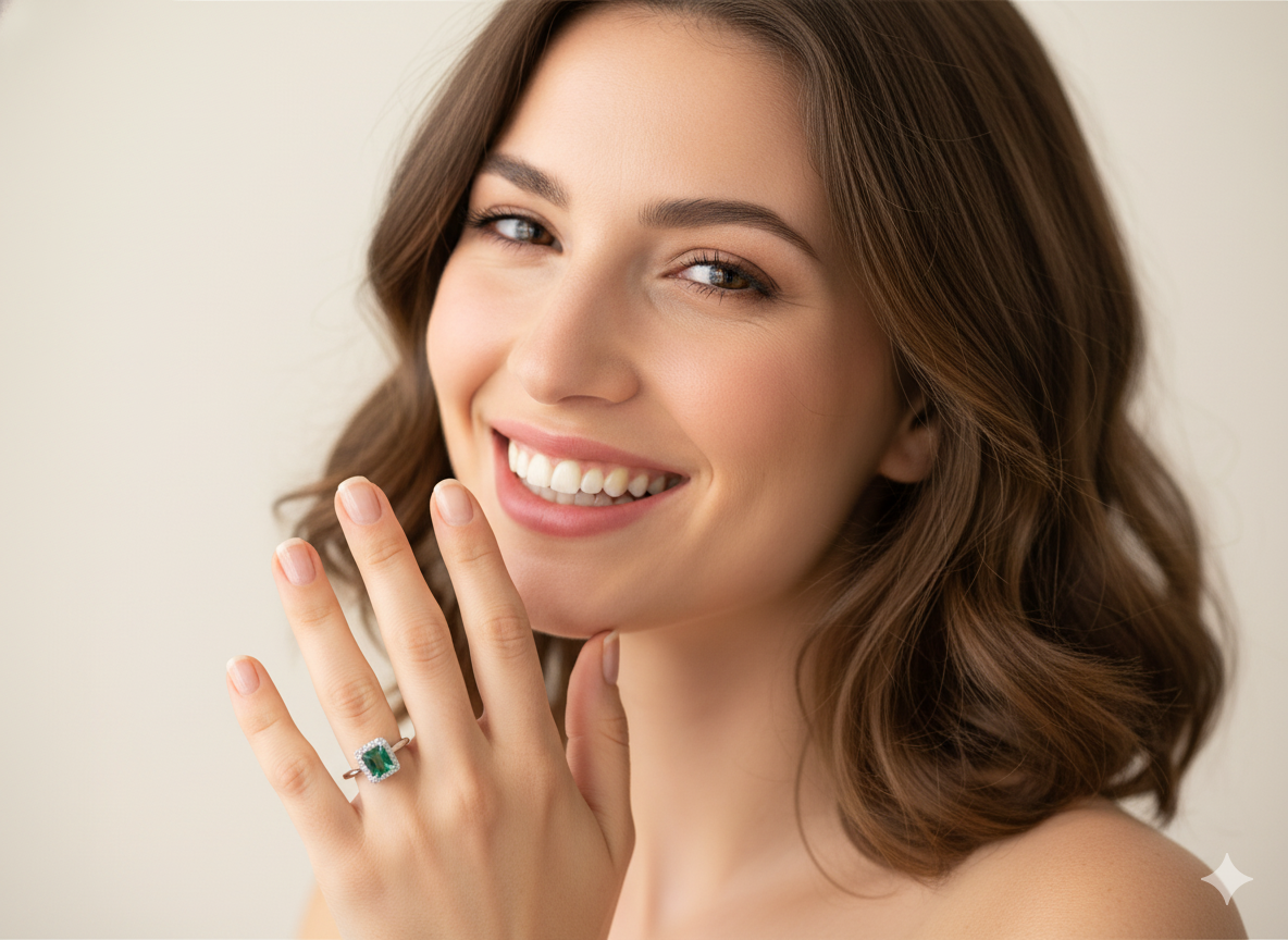 model A fine Green Tourmaline and Diamond ring