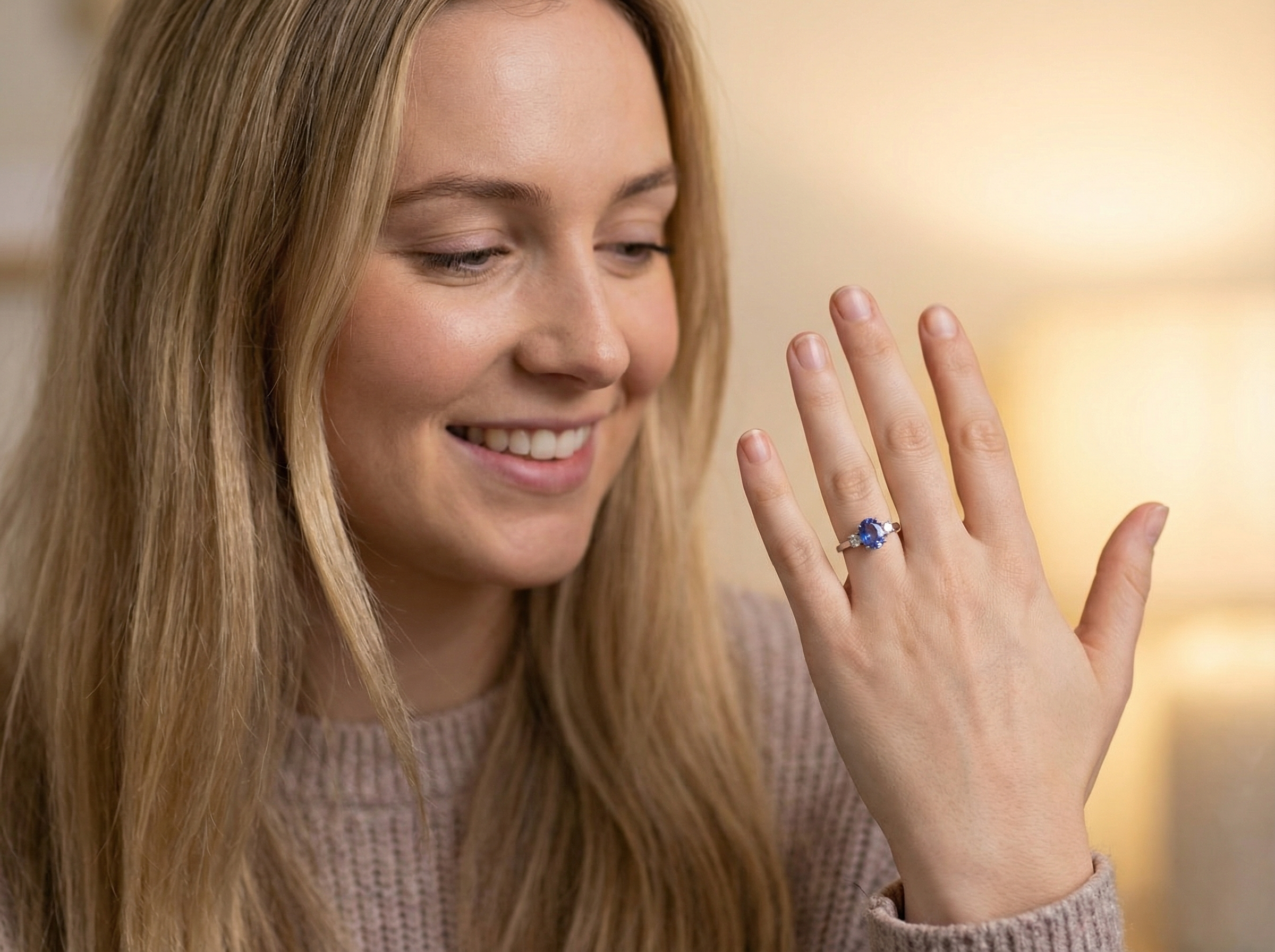 model A fine three stone trilogy ring. The centre stone a 4A tanzanite gem stone, measures 10x8mm (est 3 carats)&nbsp;