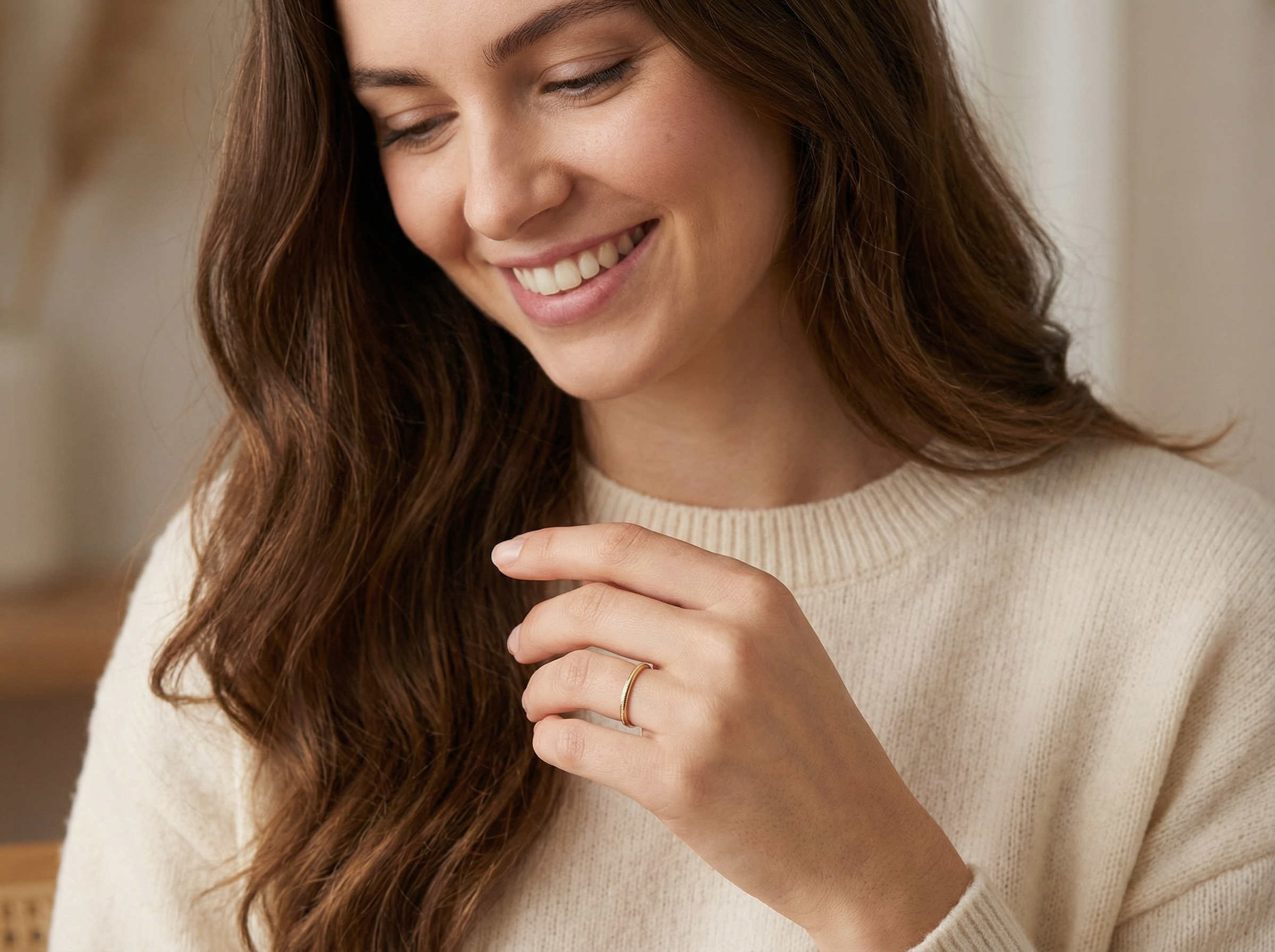 model A narrow 18 carat gold wedding ring bead pattern