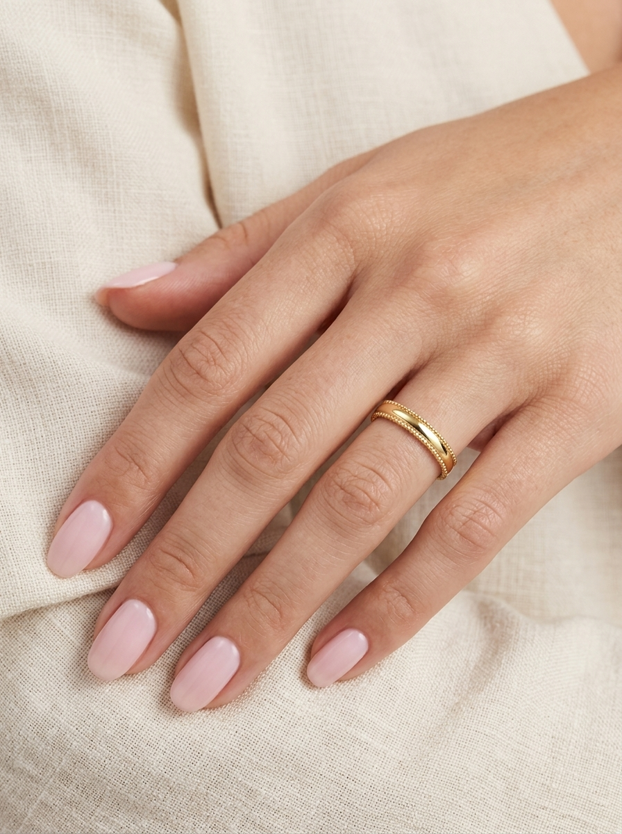 model A narrow wedding ring, width 3.8mm, weight 2.3grams.

Beaded pattern