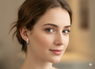 A pair of Tanzanite & Diamond Drop Earrings on a model