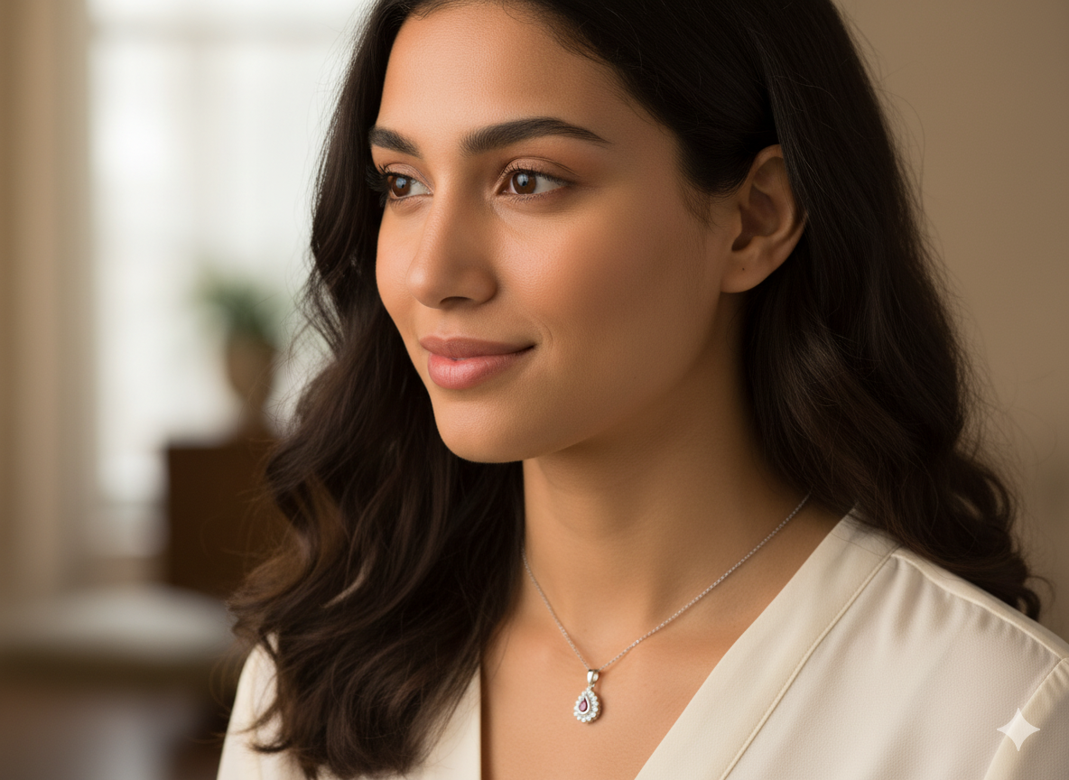 An 18 Carat White Gold Ruby and Diamond Pendant