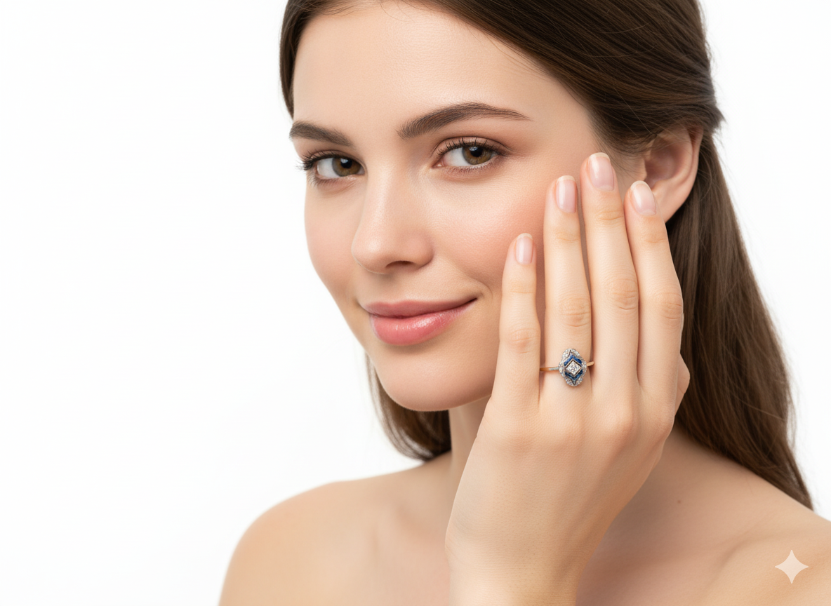  An Art Deco Diamond and Sapphire Cluster Ring (1920-1930) 