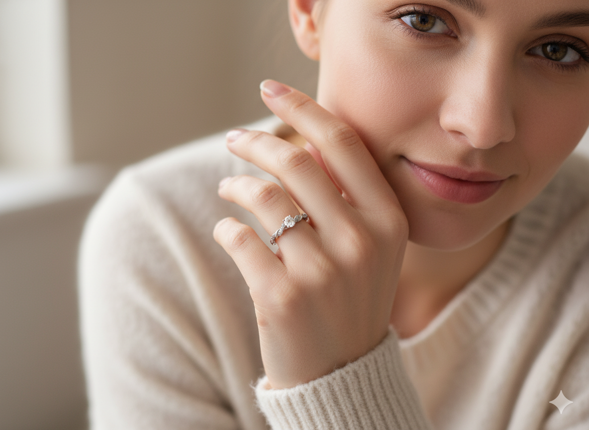 An Elegant 9 carat White Gold Diamond Solitaire Ring