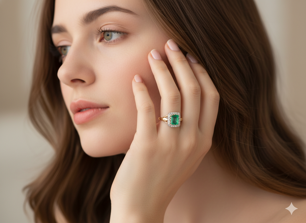 An Emerald and Diamond Cluster Ring, Circa 1950–1960