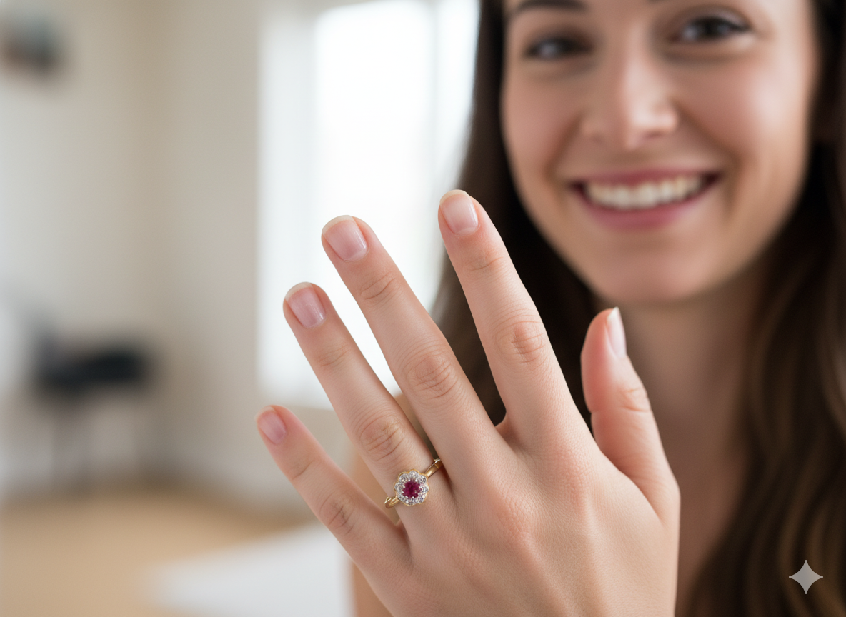 model An exquisite vintage cluster ring centred around a&nbsp; 5 mm ruby,( 0.50 carats) 