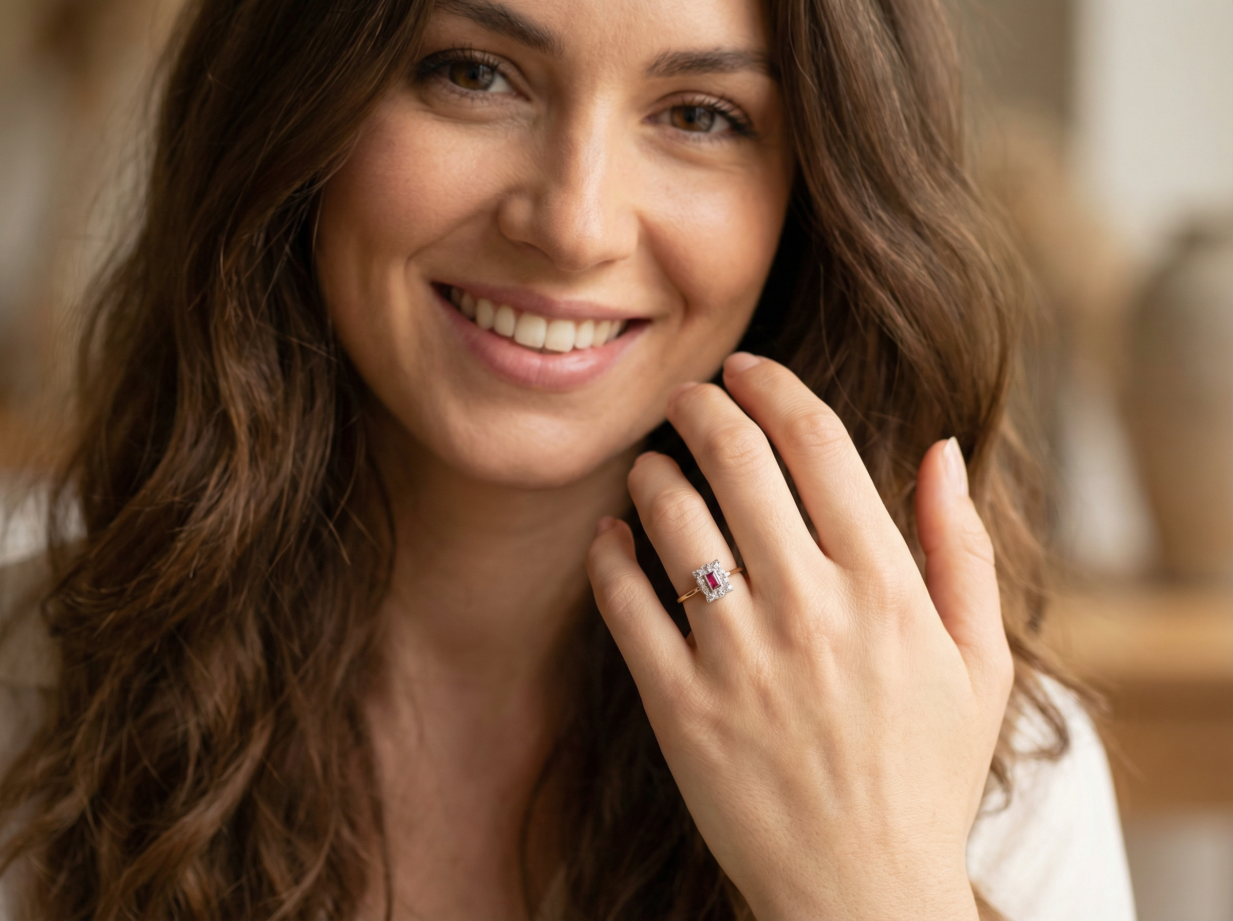 model Edwardian-era cluster ring ruby and diamond