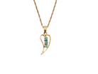 open-heart pendant, beautifully set with three emeralds,