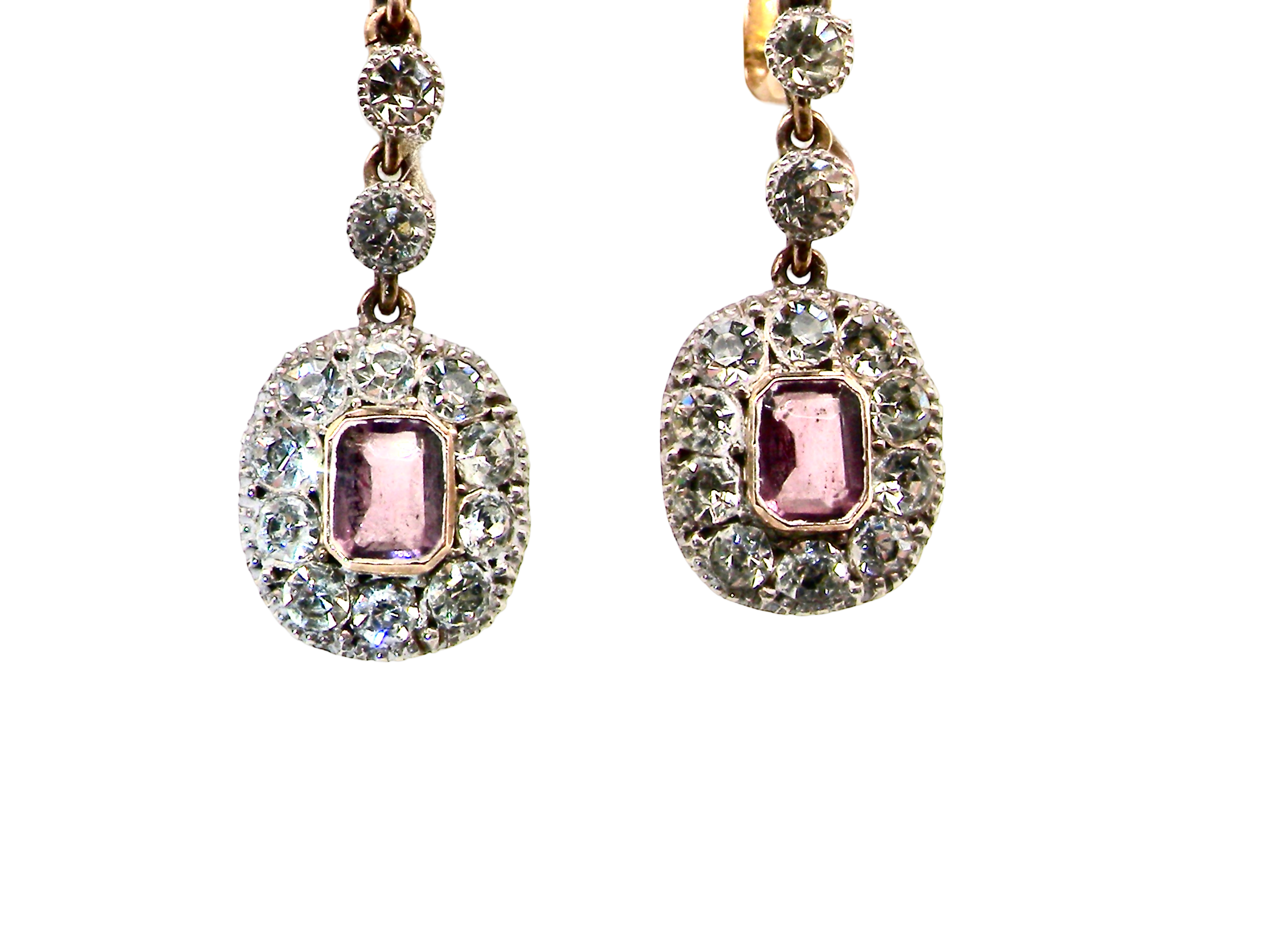 close view a pair of drop earrings from. the glamour era of the Edwardian era. 
